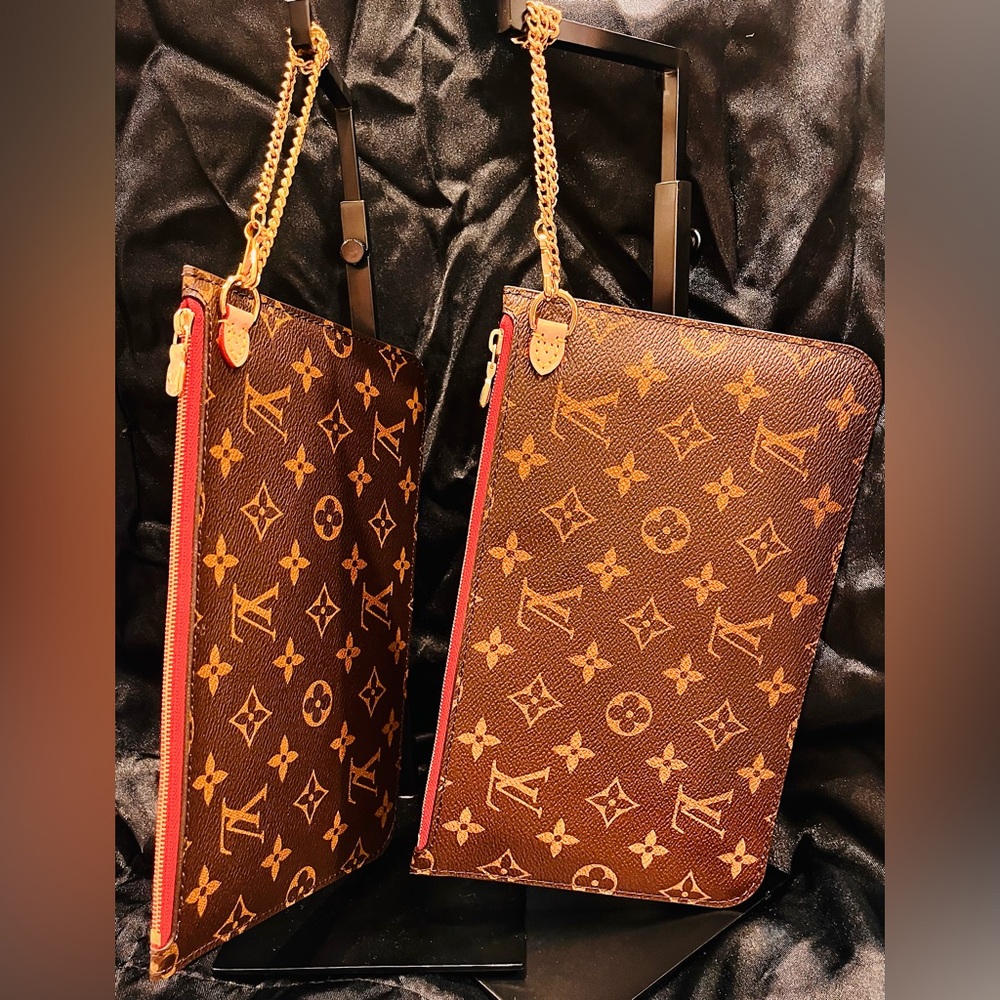 AUTHENTIC ✨ LOUIS VUITTON MONOGRAM COATED-CANVAS POUCH – BROWN W/ GOLD HARDWARE